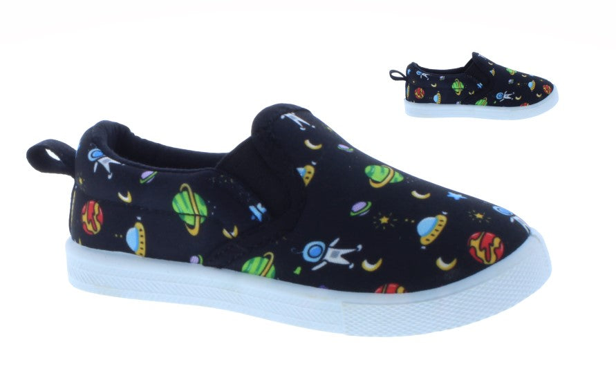 Boys Fabric Slip On Sneaker with Alien and Car Print