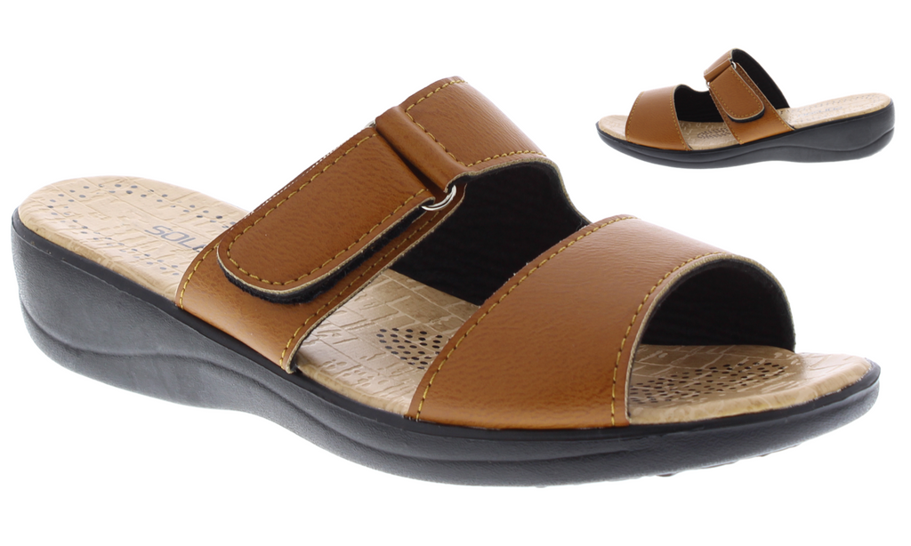 Sandalias con velcro de cuero sintético para mujer