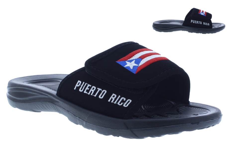 Pantuflas de Hombre de Tela con Estampado de Puerto Rico y Cierre con Velcro